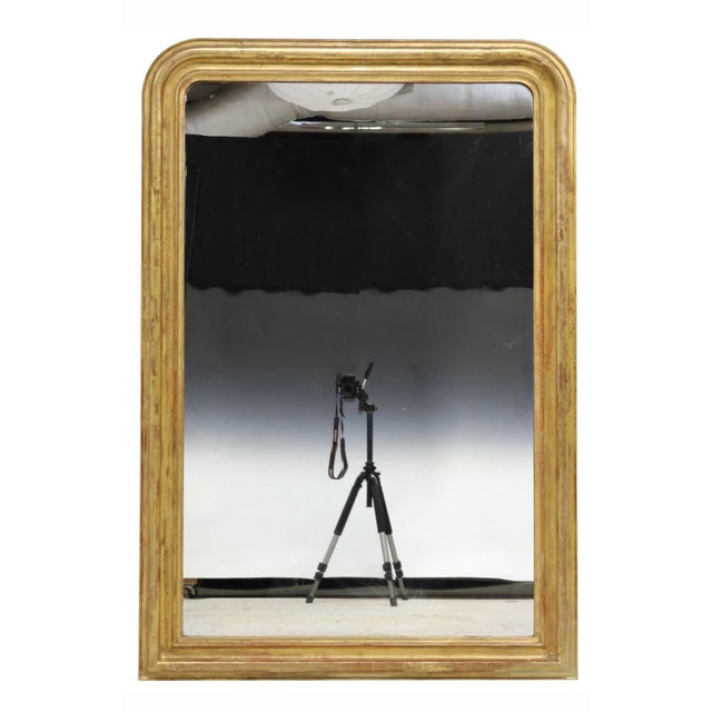 French Louis Philippe giltwood wall mirror, mid 19th c., having arched frame encasing flat mirror plate, approx 64"h,...
