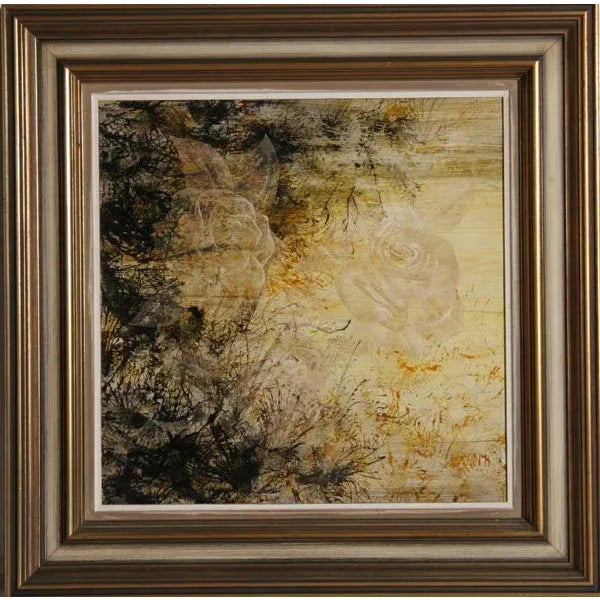 Modern White Roses, Unknown Artist Oil on Panel With Etching For Sale - Image 3 of 3