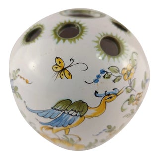 Vintage Floral Handpainted Portugal Signed Frog Vase For Sale