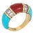 70s Vintage Turquoise Coral Diamond Band Sz 5 Ring 18k Yellow Gold Fine Jewelry For Sale