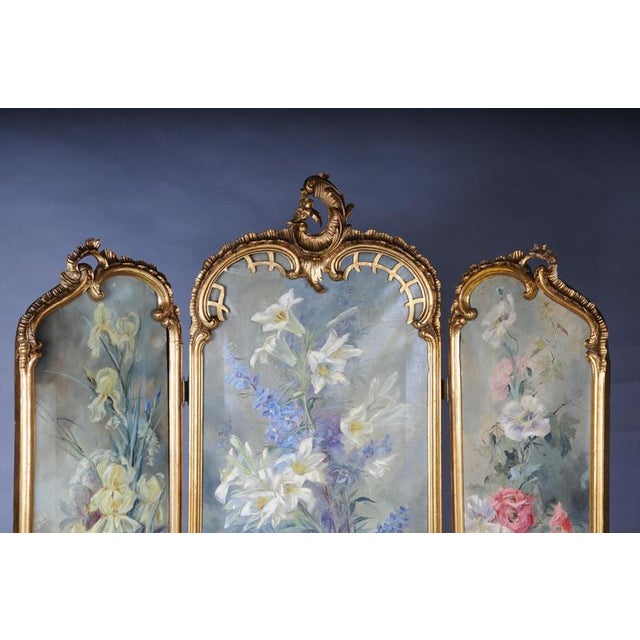 Magnificent decorative Rococo folding screen from the Belle Époque. Paravent/Room divider from consisting of three panels...
