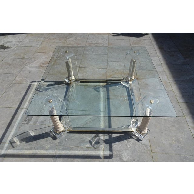 Mid-Century Modern Belgian Acrylic Glass & Gilded Brass Coffee Table, 1970s For Sale - Image 3 of 18