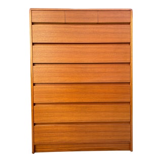 Mid 20th Century Mid-Century Danish Modern Tall 9-Drawer Teak Dresser For Sale