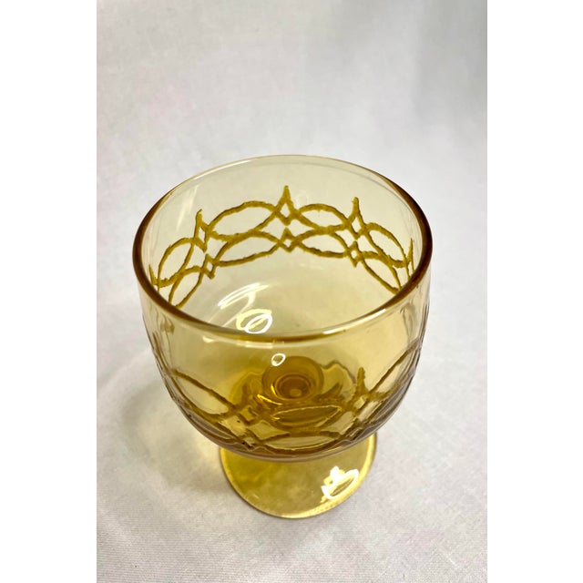Mid Century Modern Amber Gold Glass Goblets, Set of 8 For Sale - Image 4 of 11