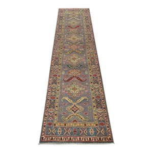 Kazak Runner 2’7” X 9’7” Gray Wool Tribal Hand-Knotted Oriental Rug