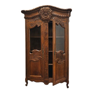 French Louis XV Revival Carved Oak Display Armoire For Sale