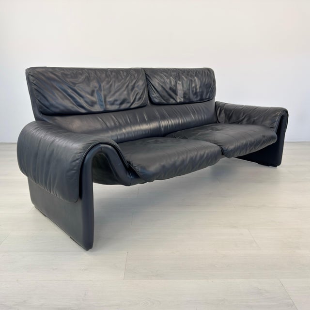 Mid-Century Modern Dark Blue Black De Sede Ds 2011 Leather Sofa For Sale - Image 3 of 16