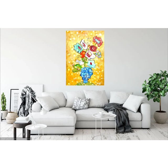 Yellow Vase of Flowers For Sale - Image 4 of 6