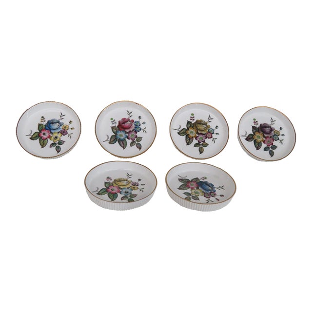 Late 20th Century Royal Worcester Fine Bone China Coasters 6pc Set G676 Hand Painted Florals For Sale