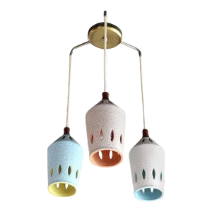 Triple Colored Glazed Pierced Pottery Ceramic Shades Pendant Light Fixture