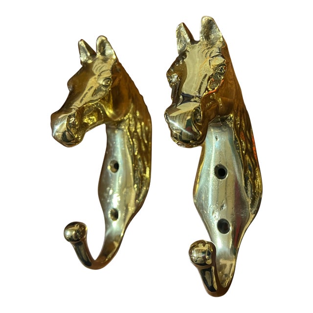 1970s Pair of Solid Brass Equestrian Style Wall Hooks For Sale