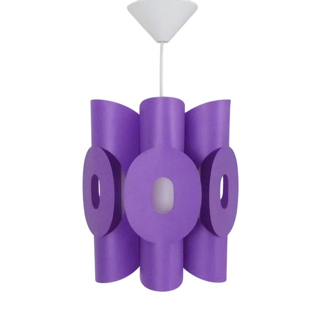Vintage 6-Sided Pendant Light in Purple and White Plastic, 1970s For Sale