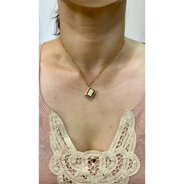 Sapphire & Diamond Photo Frame Book Pendant 8 Mother of Pearl Leaves 18K Gold For Sale - Image 13 of 18