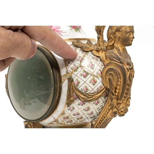 19th C. French Louis XVI Sèvres-Style Porcelain & Ormolu Mantel Clock, Signed Theodore B. Starr Ny For Sale - Image 11 of 18