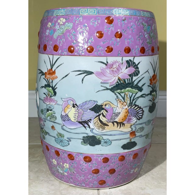 Chinese Vintage 1960s Mid-Century Chinese Famille Rose Pink Ceramic Garden Stool For Sale - Image 3 of 11