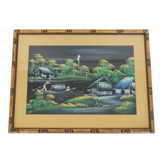 Vintage Hand-Painted Japanese Landscape Artwork on Silk For Sale