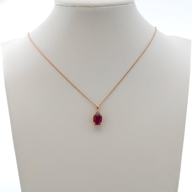 1.7Ct Madagascar Ruby Pendant With Natural Diamond Accent: Solid 14k Gold, 8x6mm For Sale - Image 4 of 8