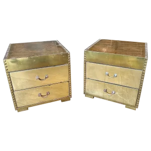 Brass Clad Bedside Cabinets by Sarreid Ltd, 1970s, Set of 2