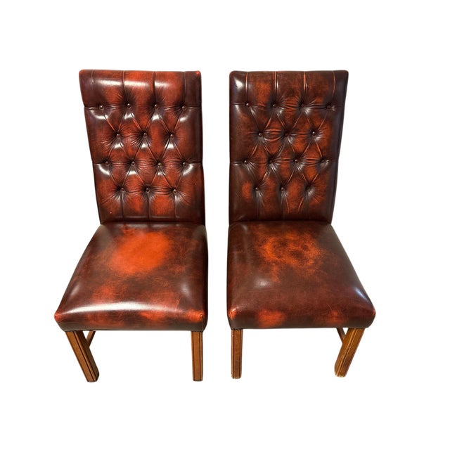 Set of Vintage Chesterfield-Style Leather Chairs For Sale - Image 4 of 8