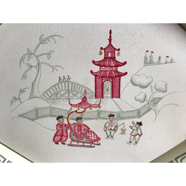 Traditional Casafina Chinoiserie Asian Motif Toleware Metal Tray For Sale - Image 3 of 8