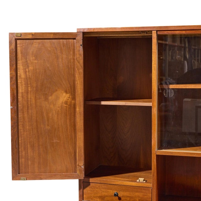 Wood Merton Gershun for American of Martinsville Mid Century Walnut and Cane Credenza and Hutch For Sale - Image 7 of 14