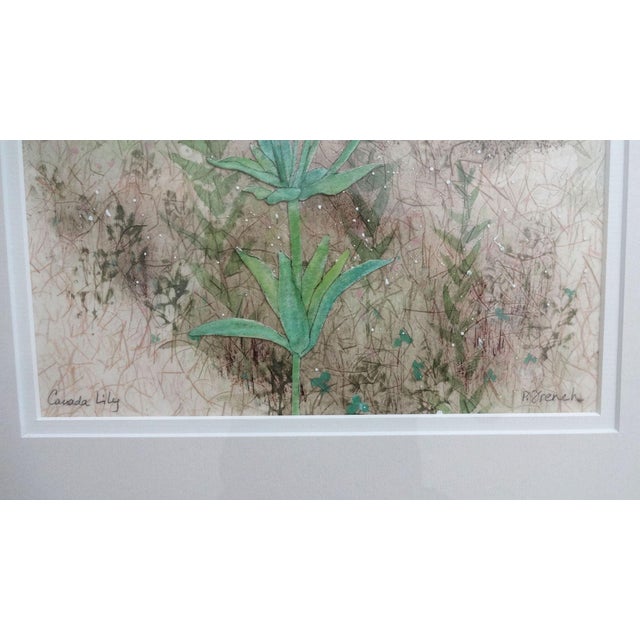 Cheerful mixed media collage watercolor by Polly French. The signed watercolor is called "Canada Lily" and was painted in...