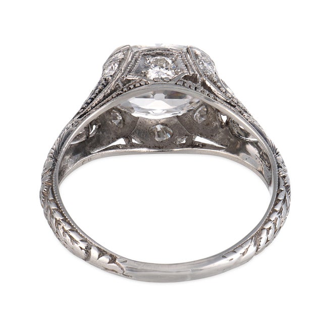 1930s Art Deco Gia 1.59 Carat Diamond Platinum Engagement Ring, Size 5.75 For Sale In Los Angeles - Image 6 of 6
