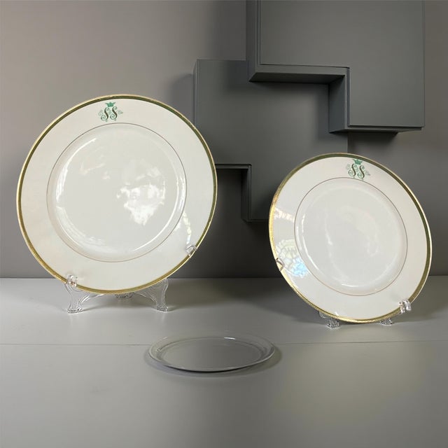 1930s SS Monogramed Desert and Flat Plates with Gold Trim by Bareuther Bavaria, Germany,1930s, Set of 12 For Sale - Image 5 of 10