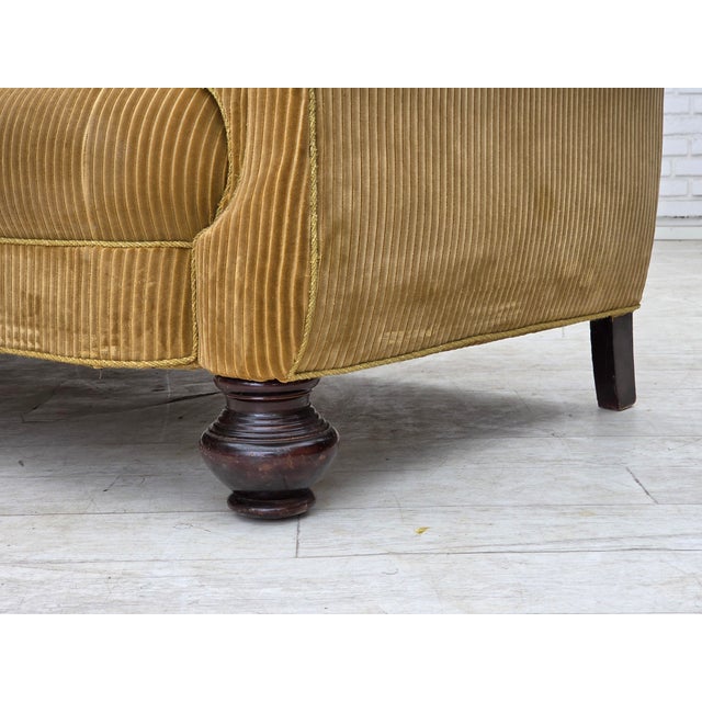1950s Danish Beech Three-Seater Sofa with Corduroy Upholstery, 1950s For Sale - Image 5 of 18
