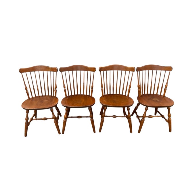 Vintage S. Bent Bros. Windsor Dining Chairs – Solid Maple, Early American Style | Set of 4 For Sale In Naples, FL - Image 6 of 8