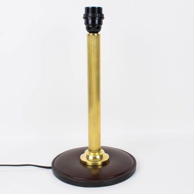Jacques Adnet Brown Hand-Stitched Leather-Clad Table Lamp For Sale - Image 12 of 14
