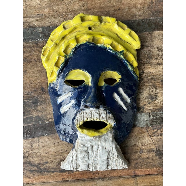 Vintage Glazed Ceramic Face Mask For Sale - Image 10 of 12