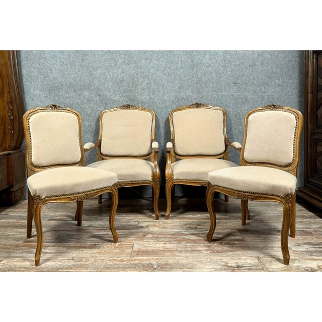 Louis XV Style Chairs in Molded and Carved Wood, 1900s, Set of 4 For Sale - Image 4 of 7