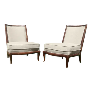 Mid Century Modern Slipper Lounge Chairs Boucle Fabric- Pair