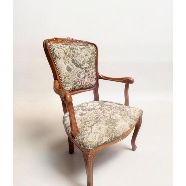 Louis XV French Provincial Carved Walnut Armchairs with Floral Upholstery, 1870s, Set of 2 For Sale - Image 5 of 9
