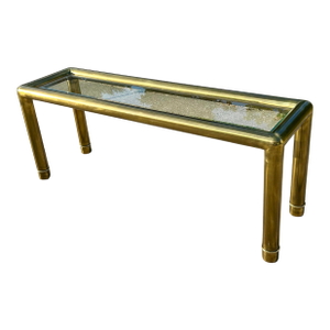 1980s Vintage Mastercraft Attributed Brass Console Table With Beveled Glass Top
