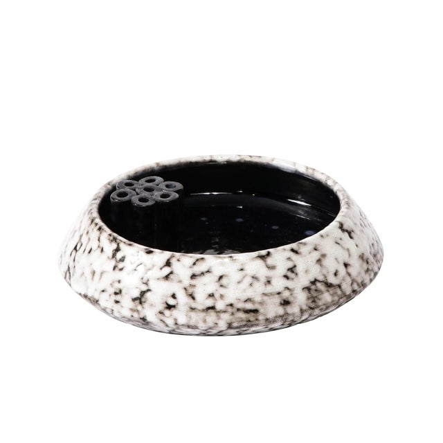 Mid-Century Modernist White and Earth Toned Ceramic Vase with Flower Frog For Sale - Image 13 of 13