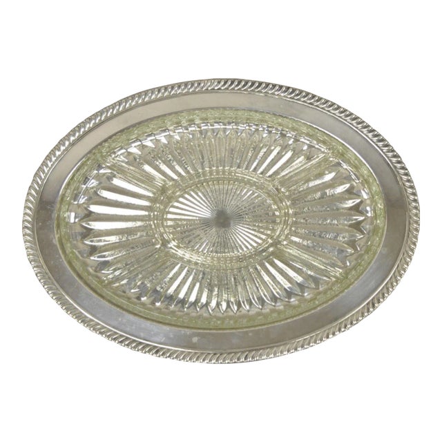 Vintage English Regency Style Silver Plated 12" Oval Serving Dish Platter For Sale