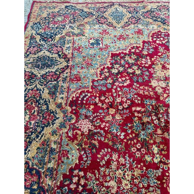 Red Large Floral Kirman Style Rug, 1930s For Sale - Image 8 of 18
