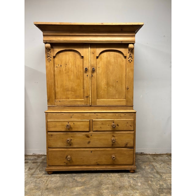 Antique English Pine Linen Press For Sale - Image 9 of 12
