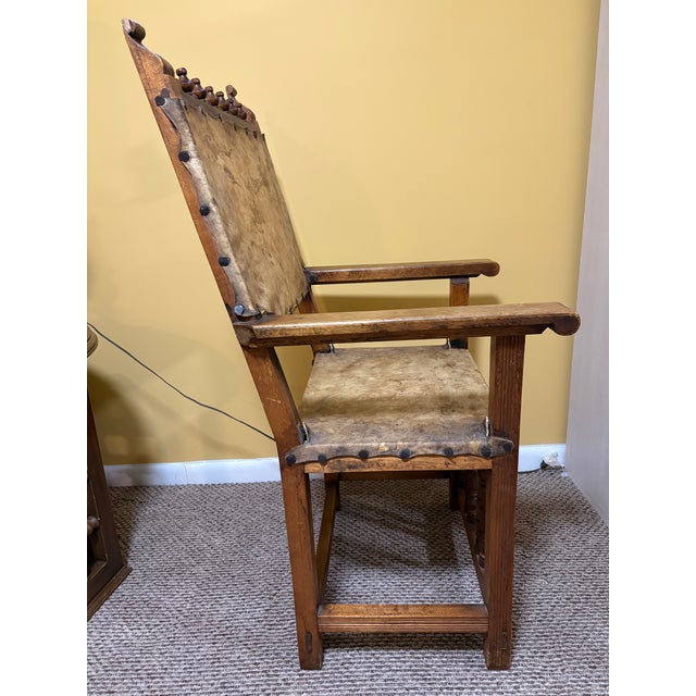 17th Century Baroque Oak/Leather Armchair For Sale In Chicago - Image 6 of 6