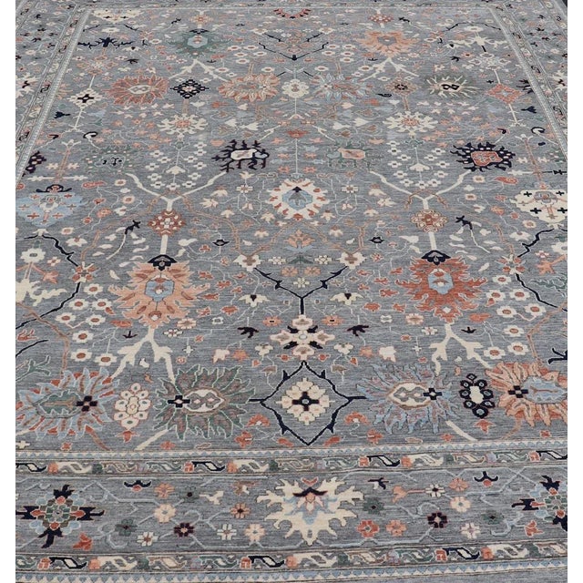 Modern Large Floral Oushak Rug by Keivan Woven Arts, Gray, 10'1 X 14'2 For Sale - Image 3 of 13