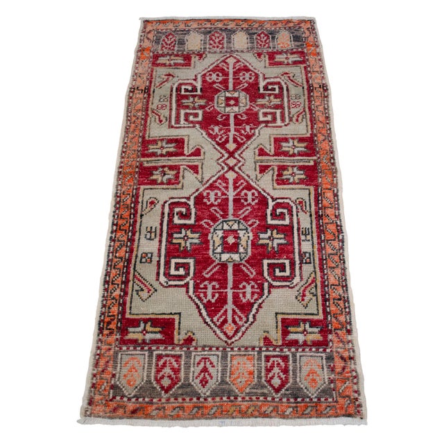 1960s Hand Knotted Door Mat, Entryway Rug, Bath Mat, Kitchen Decor, Small Rug, Turkish Rug - 22"x47" For Sale - Image 4 of 12