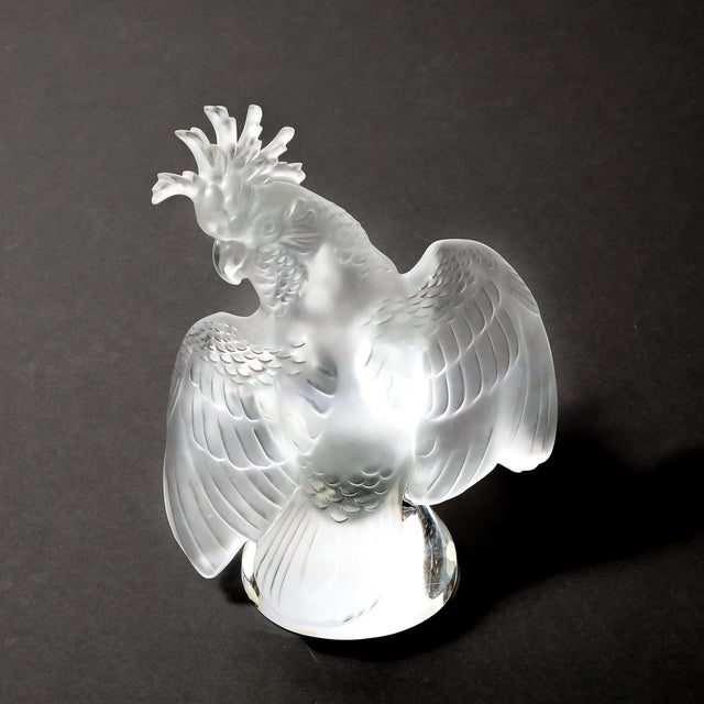 Mid-Century Modernist Sculptural Crystal Cockatiel Sculpture Signed Lalique For Sale - Image 14 of 18