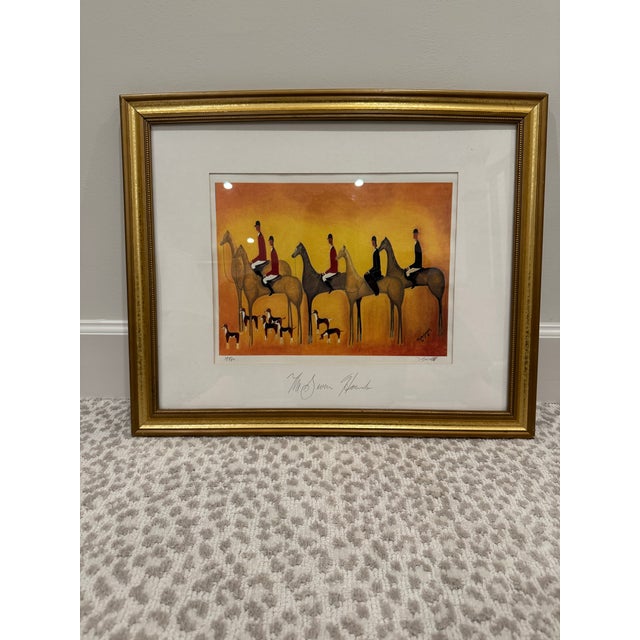Amber Vintage Signed Jonathan Hallgrey Limited-Edition Equestrian Print, the Seven Hunters, 1997 For Sale - Image 8 of 9