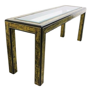 Bernhard Rohne for Mastercraft Acid-Etched Brass and Glass Console Table For Sale