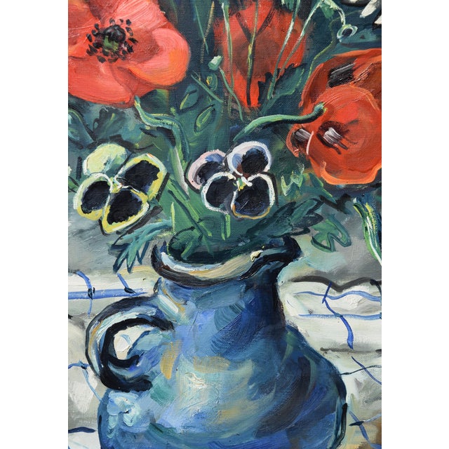 Friedrich Kunitzer, Still Life with Poppies & Jug, 1970s, Oil on Canvas, Framed For Sale - Image 6 of 13