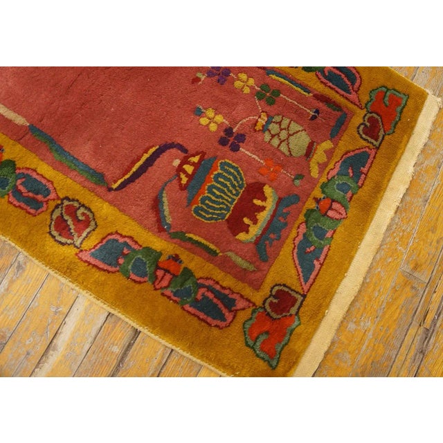 1920s Stunning Rose Pink With Figurative and Geometric Design Antique Chinese Art Deco Rug For Sale - Image 5 of 9