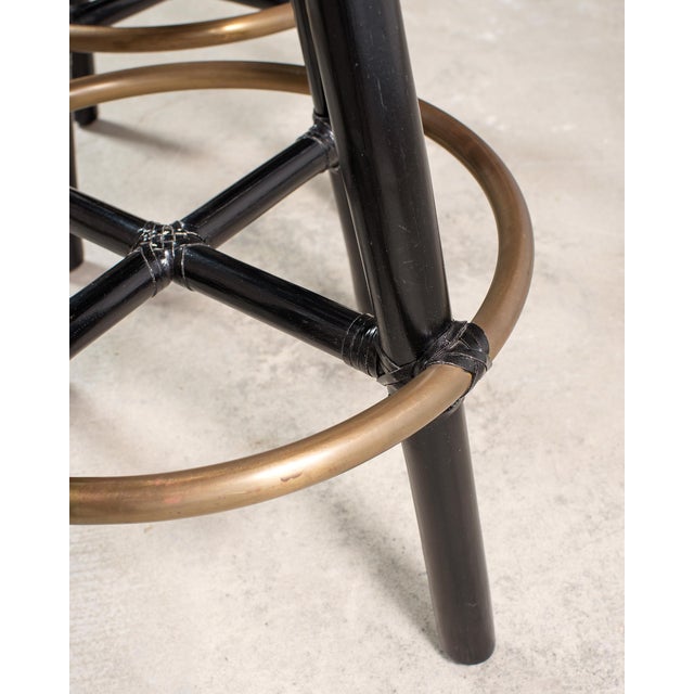 Pair of McGuire Lacquered Rattan Cane Swivel Barstools For Sale - Image 15 of 18