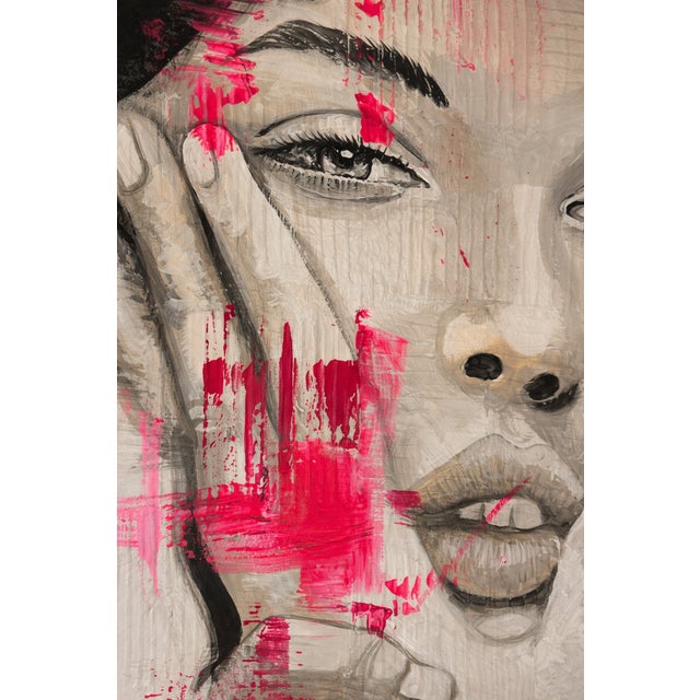 Early 21st Century Clive Fredrikkson, Large Black, White & Pink Abstract Face, 2025, Acrylic on Canvas For Sale - Image 5 of 6